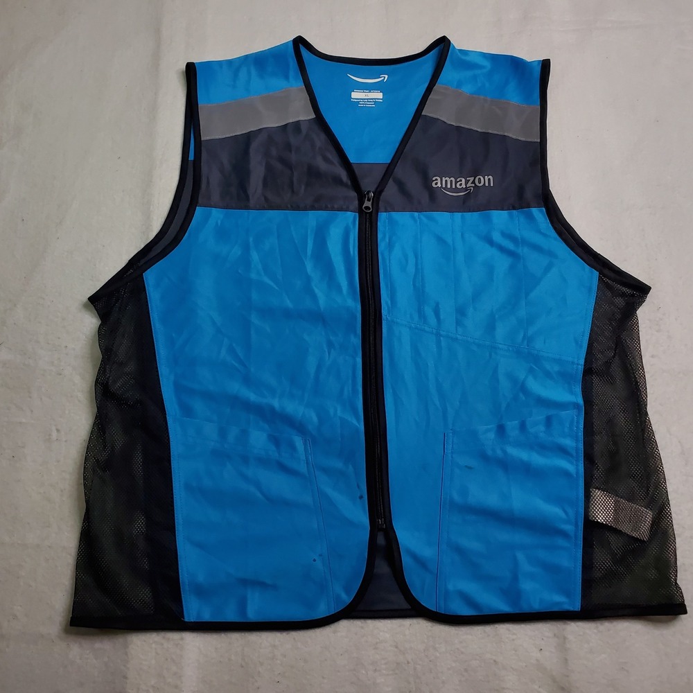Amazon Unisex Delivery Vest Blue Grey Reflective Safety Pockets XL